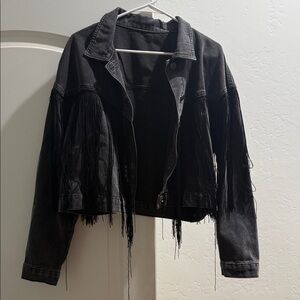 SHEIN Charcoal Fringe Jean Jacket